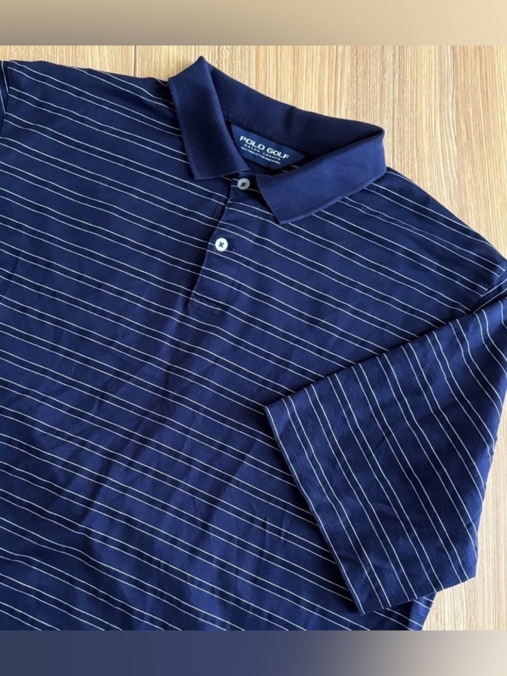 Polo Golf Ralph Lauren Striped Polo Shirt Mens L Navy Pima Cotton Country Club